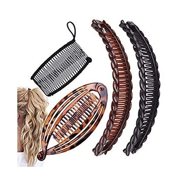 Lot de 4 pinces à cheveux verticales bananes pour femme - Accessoires pour queue de cheval