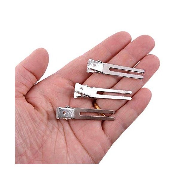 50pcs / lot 1,75 pouces Clips Double Curl Clips Section Argent Pinces à Cheveux Alligator Métal Clips pour Extensions de Chev