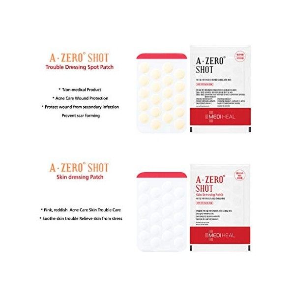 Mediheal Patch A-zero Shot pour pansement cutané, 80 patchs x 2 Pack de 160 patchs pour cicatrices à lhuile darbre à thé, p
