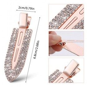 WLLHYF Lot de 4 pinces à cheveux sans plis avec strass brillants pour maquillage - Barrettes en métal - Pinces à cheveux sans