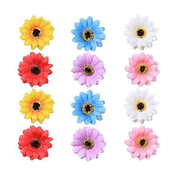 Nifocc Lot de 12 barrettes à cheveux en forme de fleur multicolore - Motif tournesol - Pour femmes et filles - 6 couleurs