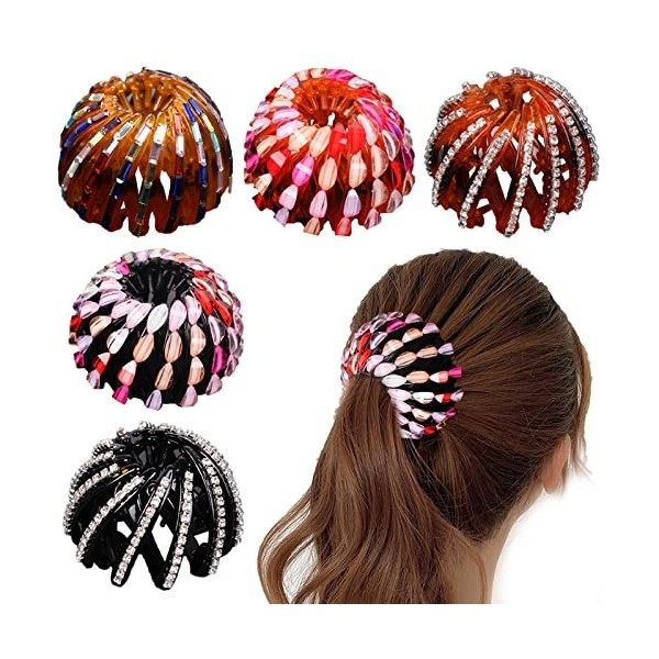 Lot de 5 accessoires pour cheveux Style vintage géométrique Rétractable En forme de nid doiseau Pinces à cheveux extensibles