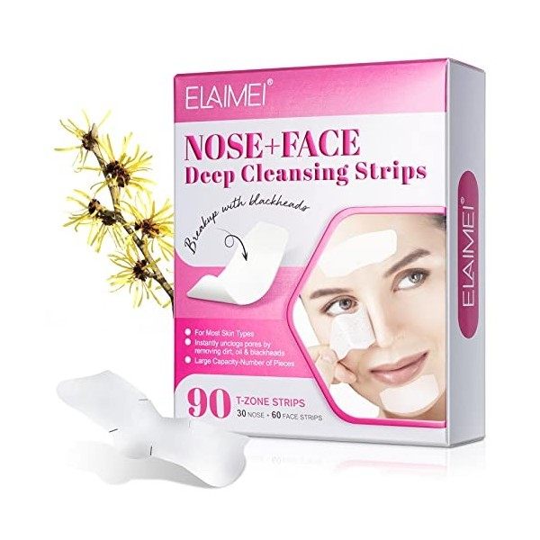 Lot de 90 bandes nasales en T pour points noirs, élimination des points noirs, nettoyage en profondeur pour homme et femme Cr...