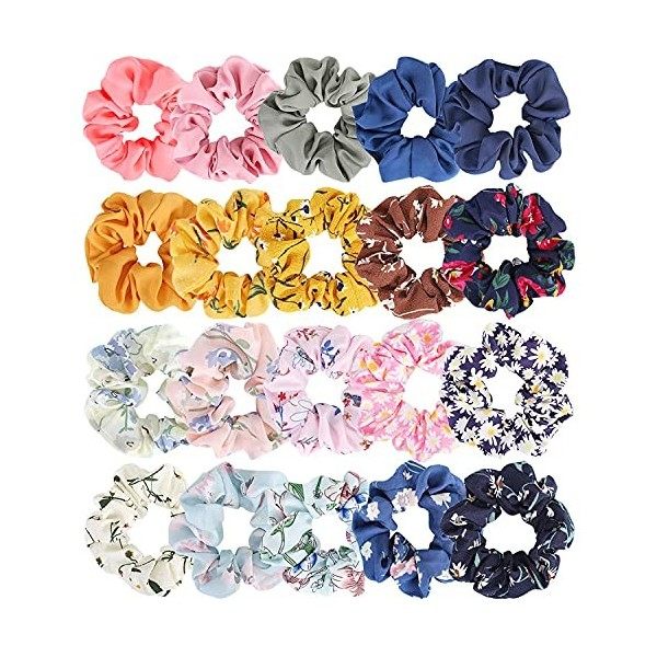 Mosotech 20 Pièces scrunchies, Multicolore crunchies Chouchous en Mousseline de Soie, Élastiques Cheveux Souples Bandeaux Lie