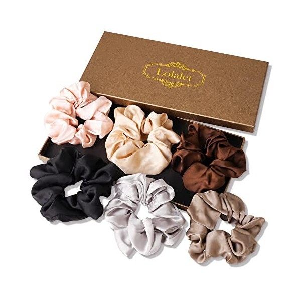 Lolalet 6 Chouchous Cheveux en Satin, Chouchou Scrunchie avec Couleur Différente, Cheveux Ties Cordes Élastiques pour Filles 