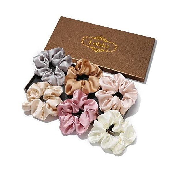 Lolalet 6 Chouchous Cheveux en Satin, Chouchou Scrunchie avec Couleur Différente, Cheveux Ties Cordes Élastiques pour Filles 