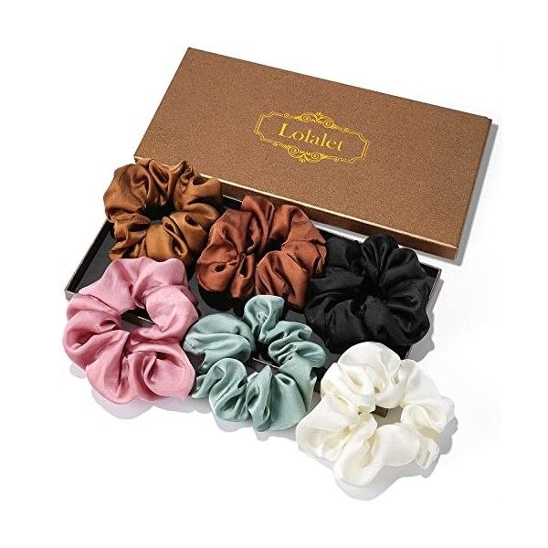 Lolalet 6 Chouchous Cheveux en Satin, Chouchou Scrunchie avec Couleur Différente, Cheveux Ties Cordes Élastiques pour Filles 