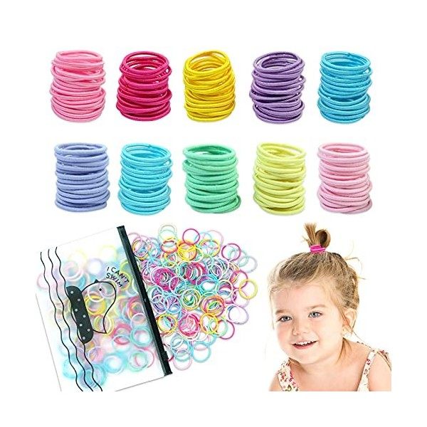 Hanyousheng 320 Pièces Elastique Cheveux Fille, 2,5 cm Elastique Cheveux Bebe, Multicolore Elastique Bebe Fille Enfant, Petit