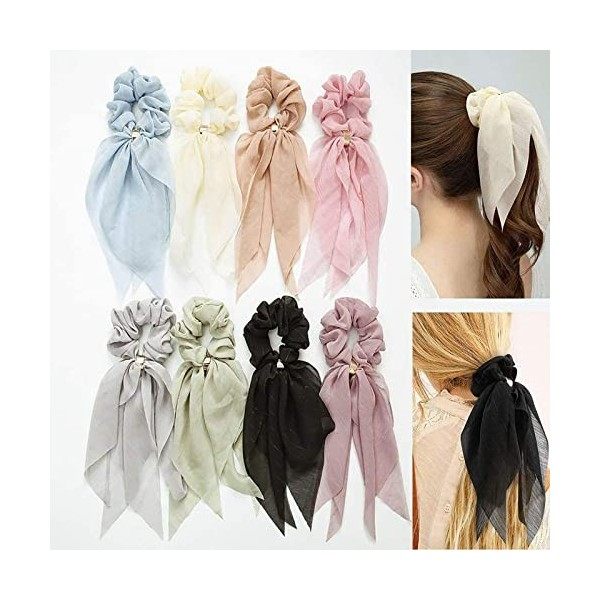 Junenoma Foulard Cheveux, Chouchou Noeud, 8 Pièces Double Couche Arc Chouchous, Doux Élégant Élastiques Bandes De Cheveux Éla