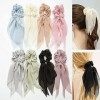 Junenoma Foulard Cheveux, Chouchou Noeud, 8 Pièces Double Couche Arc Chouchous, Doux Élégant Élastiques Bandes De Cheveux Éla