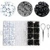 240pcs Perles de Tressage de Cheveux, 2pcs en Plastique Crochet, 3 Couleurs Dreadlock Cheveux Tresse Perles Clair-Blanc-Noir 