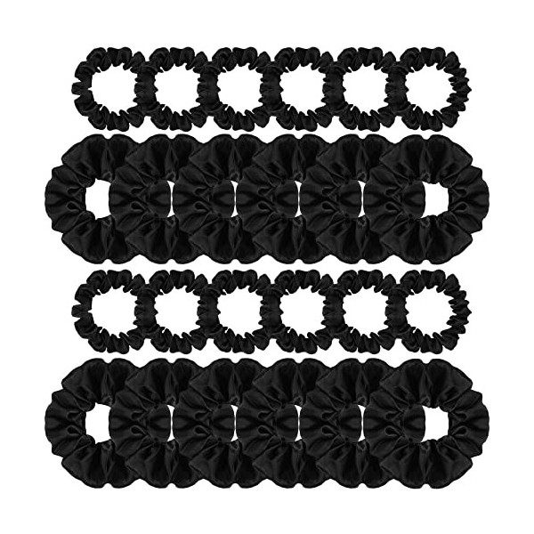 24 Pièces Elastique Noirs pour Cheveux 2 Tailles Chouchou Soie Cheveux pour Femmes Filles Queue de Cheval Accessoires pour Ch