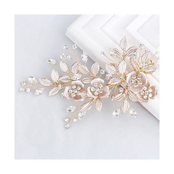 Sweetv Barrette de mariage or rose avec strass - Peigne de mariée fait à la main - Pour femme