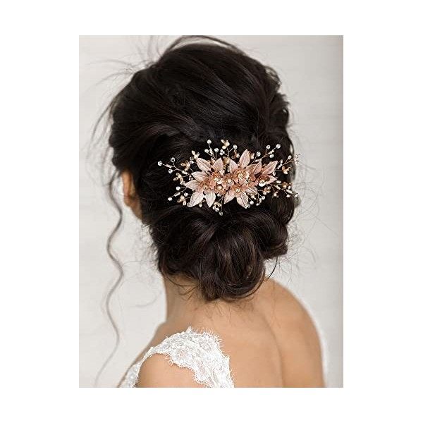 SWEETV Peigne pour cheveux de mariage fait à la main Perle feuille florale Accessoires de cheveux de mariée pour mariée et de