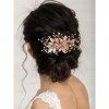 SWEETV Peigne pour cheveux de mariage fait à la main Perle feuille florale Accessoires de cheveux de mariée pour mariée et de