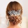 Handcess – Peigne à cheveux floral argenté en strass et perle pour mariée et demoiselles dhonneur