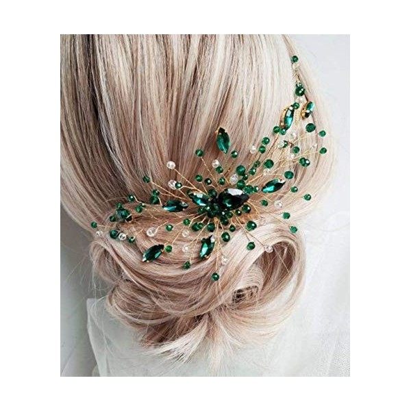 BERYUAN Peigne à cheveux en forme de goutte deau avec cristal vert émeraude - Accessoire de cheveux de mariage - Cadeau pour