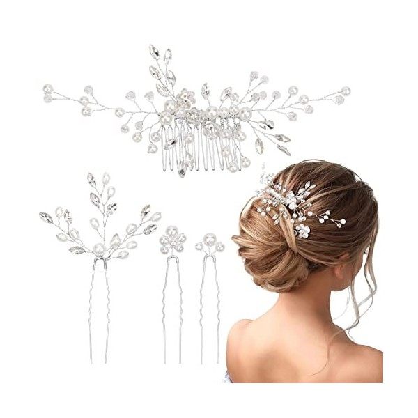 MELLIEX 4 Pièces Peigne de Cheveux de Mariage de Mariée, Pinces à Cheveux de Mariage Bijoux de Cheveux de Mariage Perle Crist