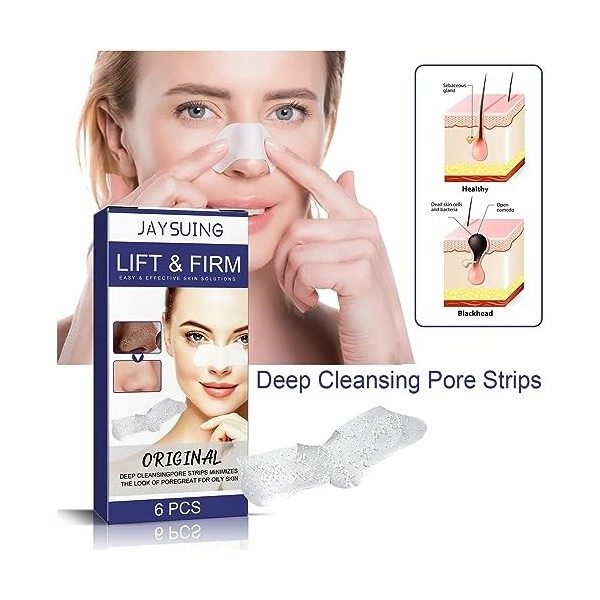 Bandelettes nasales nettoyantes en profondeur, 6 dissolvants de pour toutes les peaux, Minimiseur de pores profonds, désobstr...