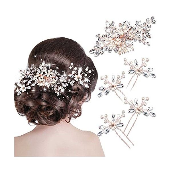 5 Peignes de Cheveux Latéraux en Perle Peigne à Cheveux en Cristal Épingles à Cheveux Forme de U de Mariage Mariée Accessoire