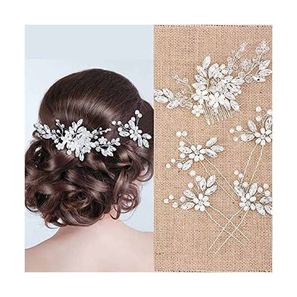 5 Peignes de Cheveux Latéraux en Perle Peigne à Cheveux en Cristal Épingles à Cheveux Forme de U de Mariage Mariée Accessoire