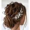 Unicra Peigne à cheveux en forme de fleur argentée avec perles et cristaux pour femme et fille