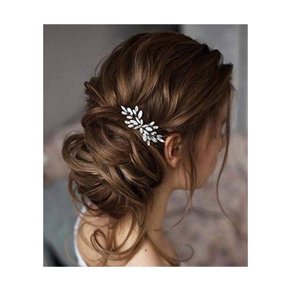 Unicra Peigne à cheveux en forme de fleur argentée avec perles et cristaux pour femme et fille