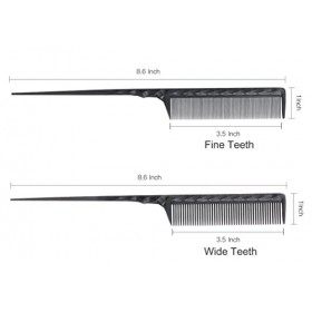 Lot de 2 peignes à queue de rat résistants à la chaleur pour fer plat, en fibre de carbone antistatiques pour femme, dents fi