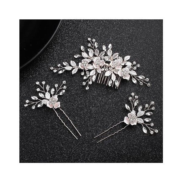 Oriamour Lot de 2 peignes latéraux pour cheveux avec 2 épingles à cheveux pour mariée or rose 