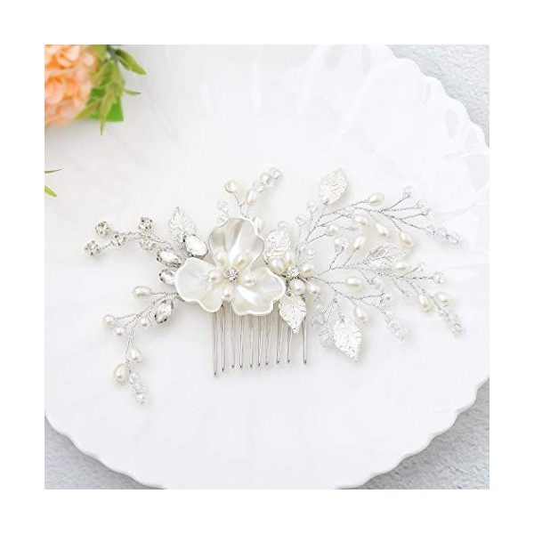 Ushiny Flower Peignes à cheveux de mariage en cristal Headpiece Perle Accessoires de cheveux pour les femmes et les filles