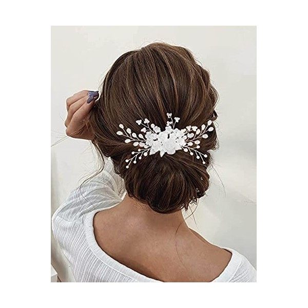 Edary Peigne à cheveux pour mariée - Fleur en cristal argenté - Accessoire de cheveux pour femme et fille