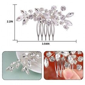 Peigne à cheveux pour femme avec strass et perles, motif feuilles argentées - Accessoire de mariage pour femme - Accessoire d