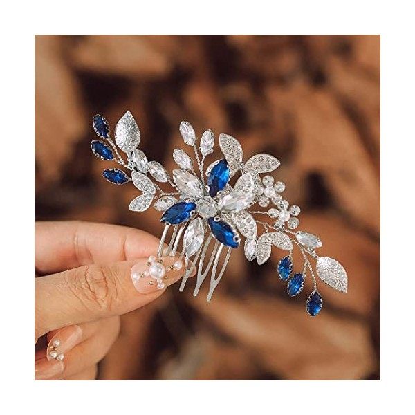 IYOU Scintillant Cristal Mariage Peigne Vert De Mariée Accessoires pour Cheveux Fleur Feuille Bal de Promo Morceaux de Cheveu