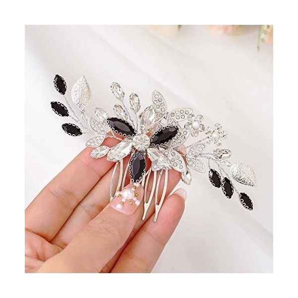 IYOU Scintillant Cristal Mariage Peigne Vert De Mariée Accessoires pour Cheveux Fleur Feuille Bal de Promo Morceaux de Cheveu