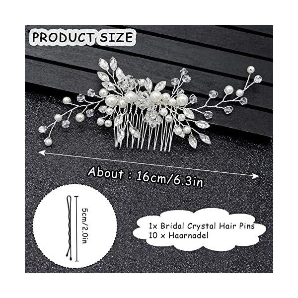 Mariée Mariage Peigne à Cheveux Bijoux Epingle à Cheveux Cristal Accessoires de Cheveux pour Femme Fille Soirée Argenté 