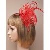 Red Looped Fabric and Feather Fascinator on a clear comb