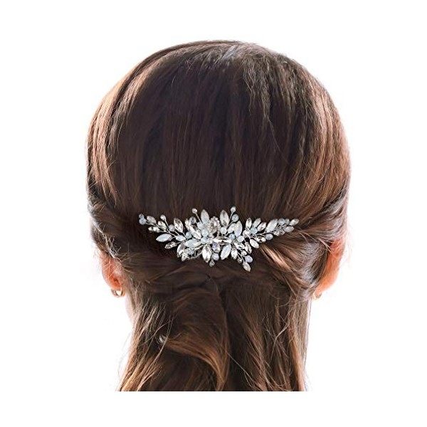 Handcess Peigne à cheveux de mariée en strass argenté