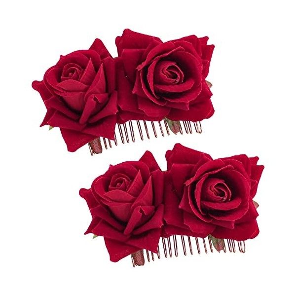 2 Pièces Rose Fleur Pince à Cheveux Rouge Mariée Mariage Pince à Cheveux Danseuse de Flamenco Accessoires de Cheveux Accessoi