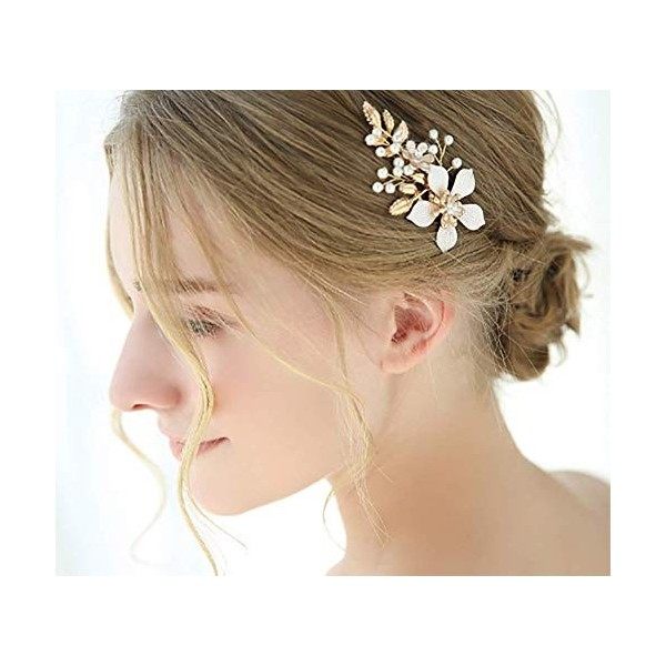 Deniferymakeup Pince à cheveux dorée de 8,1 cm - Bijou de cheveux fait à la main - Accessoire pour cheveux de mariage