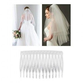 Lot de 20 petits peignes à cheveux en plastique transparent avec longues dents - Pinces à cheveux - Nœuds pour femme - Voile 