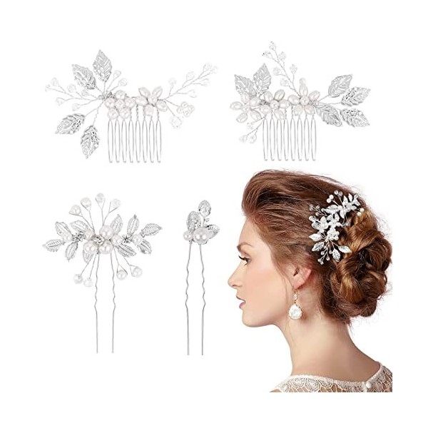 4 Pièces Accessoires Cheveux Mariage,Peigne Cheveux, Pinces à Cheveux Perle de Mariée de U Bijoux Cheveux Mariage en Pétale C