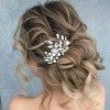 Edary Peigne à cheveux en forme de fleur avec strass et perles pour mariée Argenté 2