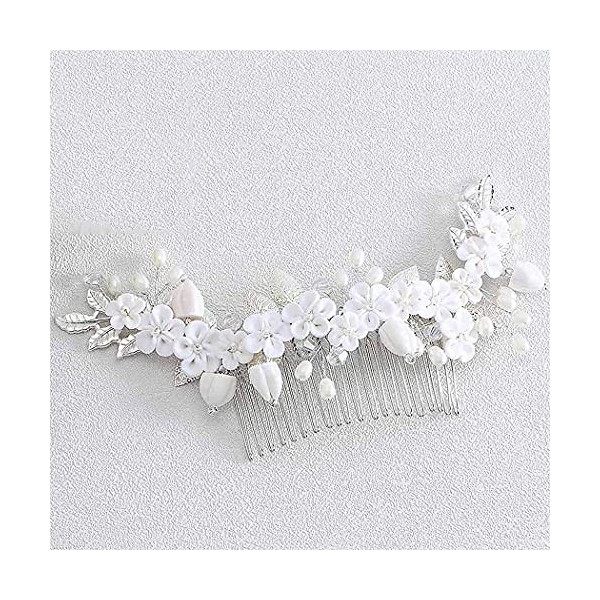 Ushiny mariage fleur peignes à cheveux argent perle coiffes cristal tête peigne mariée cheveux accessoires pour femmes et fil