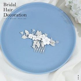 Vakkery Peigne à cheveux en forme de fleur avec perles argentées pour femme et fille