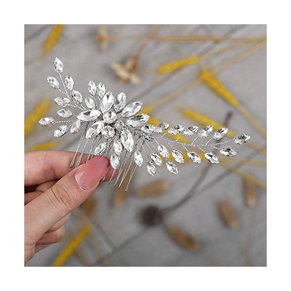 Runmi Mariée Mariage Peigne à Cheveux Cristal Accessoires de Cheveux Épingles à Cheveux Argentées pour Femme et Fille