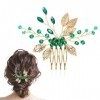 Accessoires de cheveux de mariage pour mariée, feuilles de cristal, peigne à cheveux vintage doré vert émeraude, strass pour 