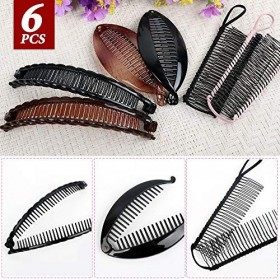 6pcs Pince à Cheveux Banane Vintage Extensible Clip de Peigne Barrette à Cheveux en Poisson de Queue de Cheval Réutilisable A