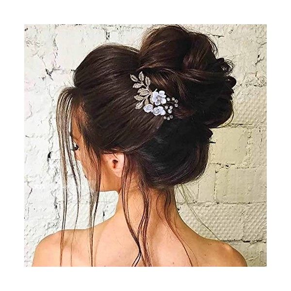 Wendalern Mariage Cristal Peigne À Cheveux Barrette Mariée Perle Peigne À Cheveux Strass Fleur Barrette À Cheveux Peigne Feui