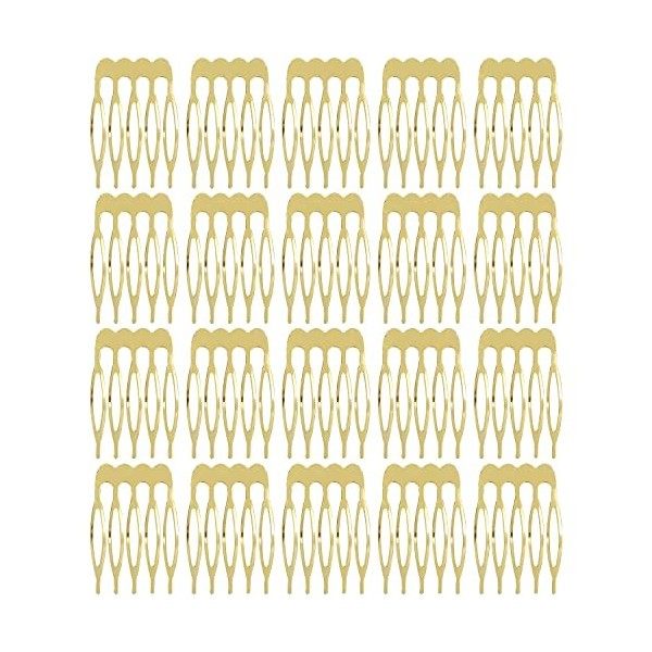 Lot de 20 peignes à cheveux en métal argenté - 5 à 10 dents - Pour travaux manuels - Pour voile de mariée - 5 dents - Doré