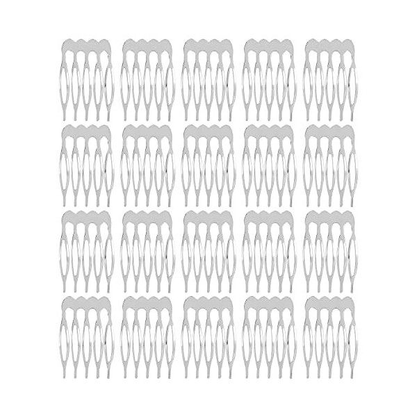 Lot de 20 peignes à cheveux en métal argenté - 5 à 10 dents - Pour travaux manuels - Pour voile de mariée - 5 dents - Doré